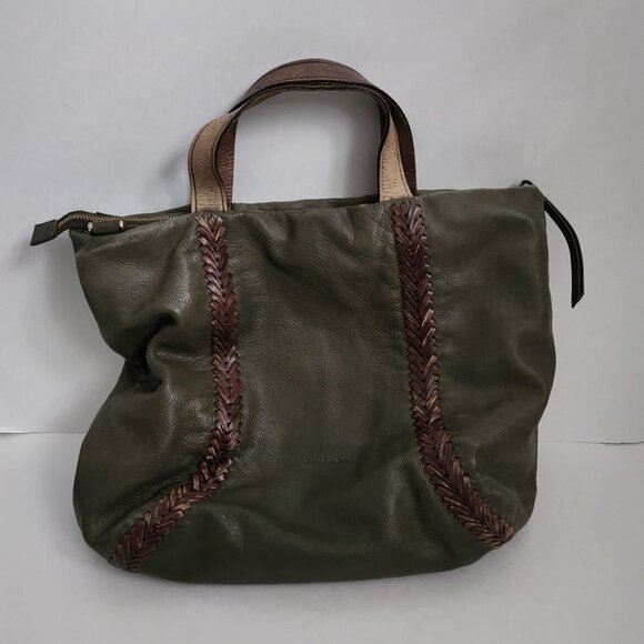 Stylish Olive Green Leather Tote Bag - Picture 1 of 8